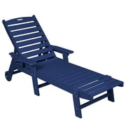 Aukfa 3 Pcs Outdoor Patio Chaise Lounge w/ Coffee Table&Cup Holder, Adjustable Backrest, HDPE, Navy