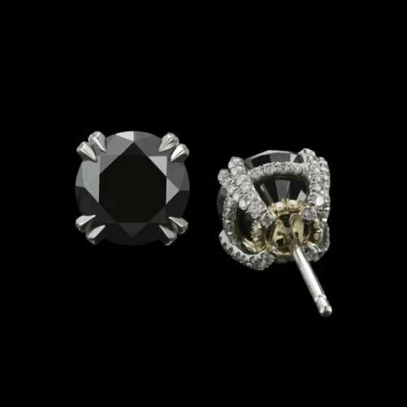 2Ct Simulated Black Diamond Solitaire Stud Earrings 14K White Gold Plated