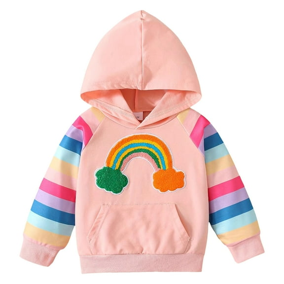 Ulanda Toddler Girls Hoodies Kids Pullover Sweatshirt Rainbow Sweater Casual Hoodies Sweatshirts Long Sleeve Shirts Tops (Pink, 7-8 Years)