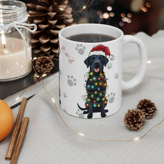 Black Lab Christmas Mug, Festive Holiday Dog Lover Gift, Christmas Mug, White Coffee Mug, Christmas Ceramic Mug for Dad Mom Sister Brother