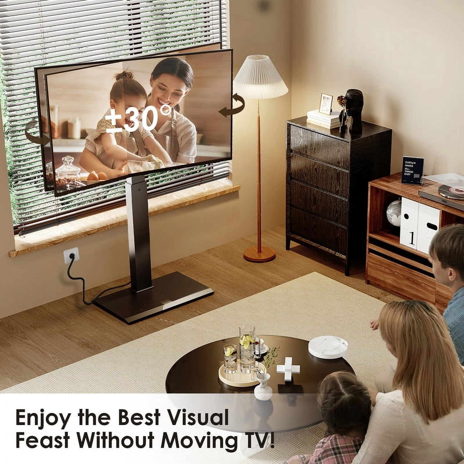 FITUEYES Modern Black Swivel Floor TV Stand for TVs up to 65 inch Metal Base with Power Strip Mount