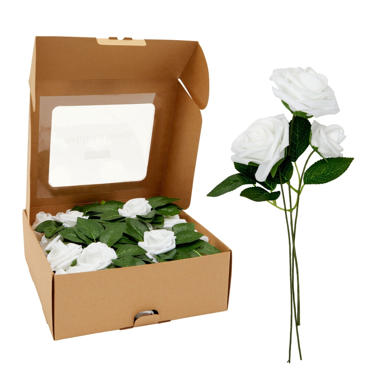 60 Pack Fake Artificial White Flowers Bulk, Foam Roses Faux Bouquet