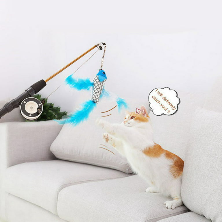 Cat Accessories Interactive Cat Feather Toys Funny Cat Stick Toy Pet  Telescopic Fish-shaped Fishing Rod Retractable Cat Wand Toy for Indoor Cats  Kitten Play Chase Exercise (Random Color) 