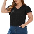 thumbnail image 2 of Wycnly Womens Blouses and Tops Dressy Going out Casual Lightweight Chiffon Jacquard Plus Size Tunic Shirts Summer Solid V-Neck Short Sleeve Cute Tees Tops Black XXXXL, 2 of 7