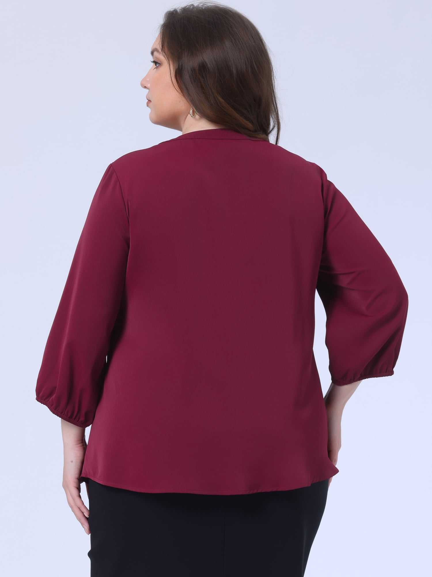 DARING DIVA Women's Plus Round Neck Work Ruffle Chiffon Top 3X Wine Red