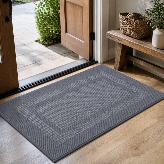 SIXHOME 24" x 35" Polypropylene Indoor Door Mat, Non Slip Washable Doormat, Dirt-Trapping Absorbent Entryway Rug for Front Door, Foyer and Kitchen, Gray