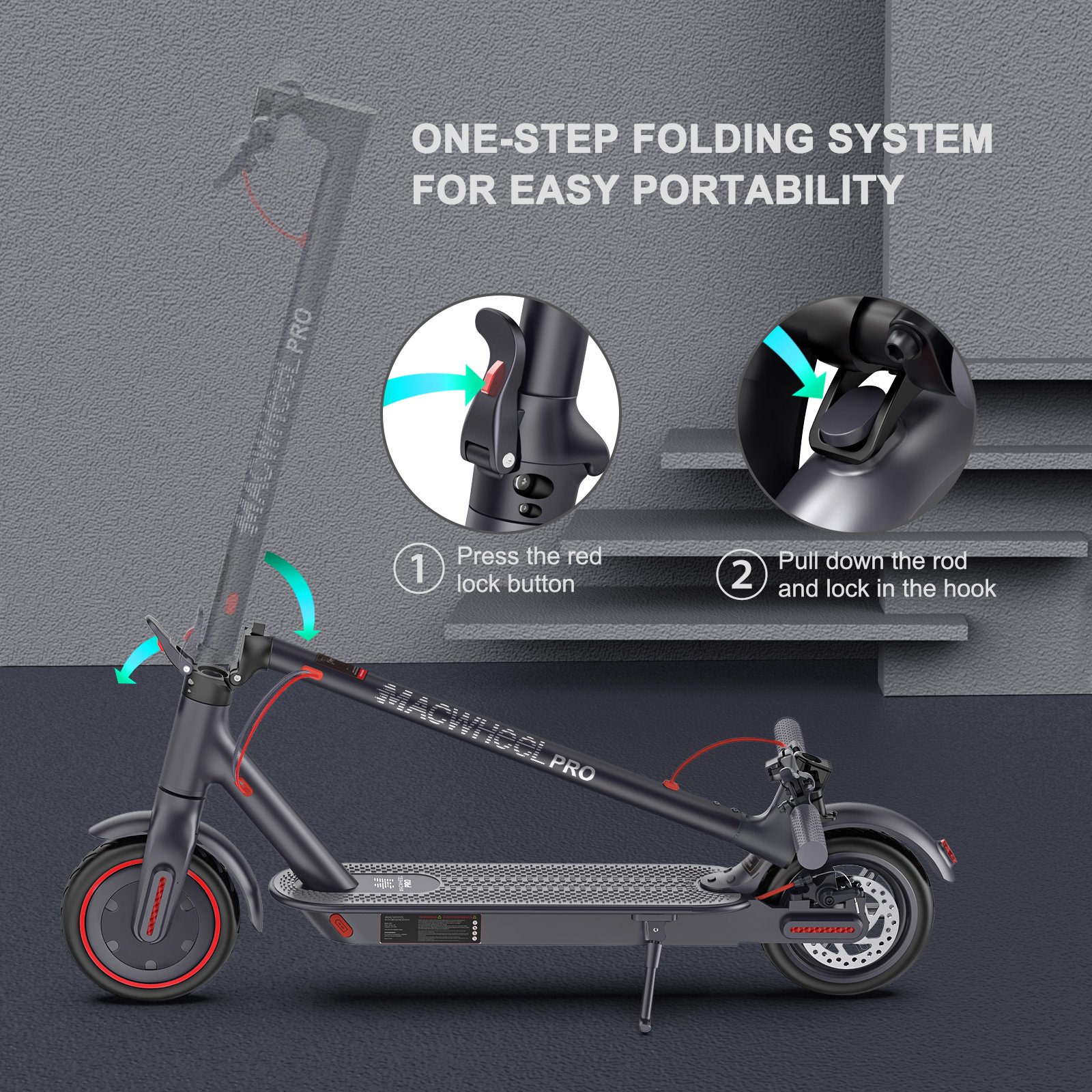 Macwheel MX PRO Electric Scooter, Max Speed 15.5MPH, Max Range 25 Miles, Foldable, Dual Braking, for Adults - image 2 of 7