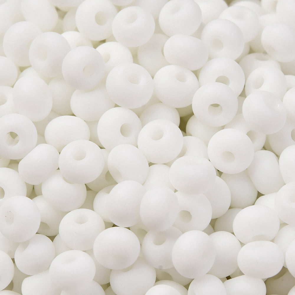 Baking Paint Glass Seed Beads Round Hole Rondelle Grade A White 5~6x3.5~4mm Hole: 1.6~1.8mm 3000pcs/pound