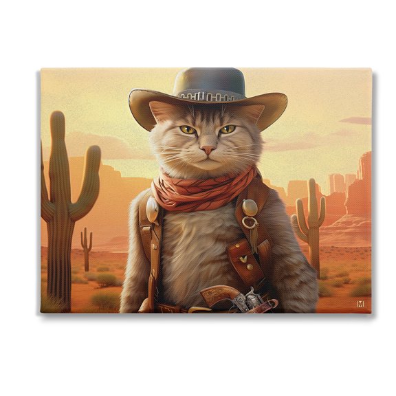 Stupell Industries Cowboy Sheriff Cat Animals & Insects Painting Gallery Wrapped Canvas Art Print Wall Art, 40 x 30