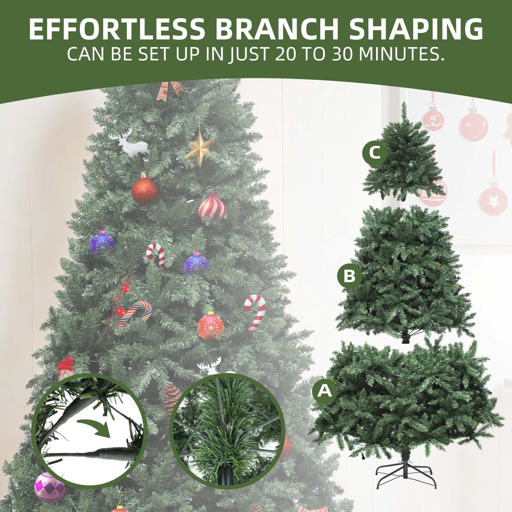 Uforic 6ft Pre-lit Spruce Hinged Artificial Christmas Tree with 1399 Tips & 300 LED Lights, Remote Control, Green