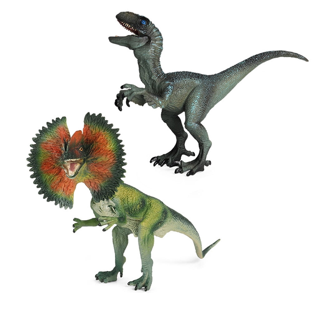 EOIVSH Dinosaur Toy Dilophosaurus & Velociraptor, Realistic Educational Dinosaur Figures with Moveable Jaw, Plastic Wildlife Animal Dino Model Figurines for Collection Gift, Cake Topper, Party Favor