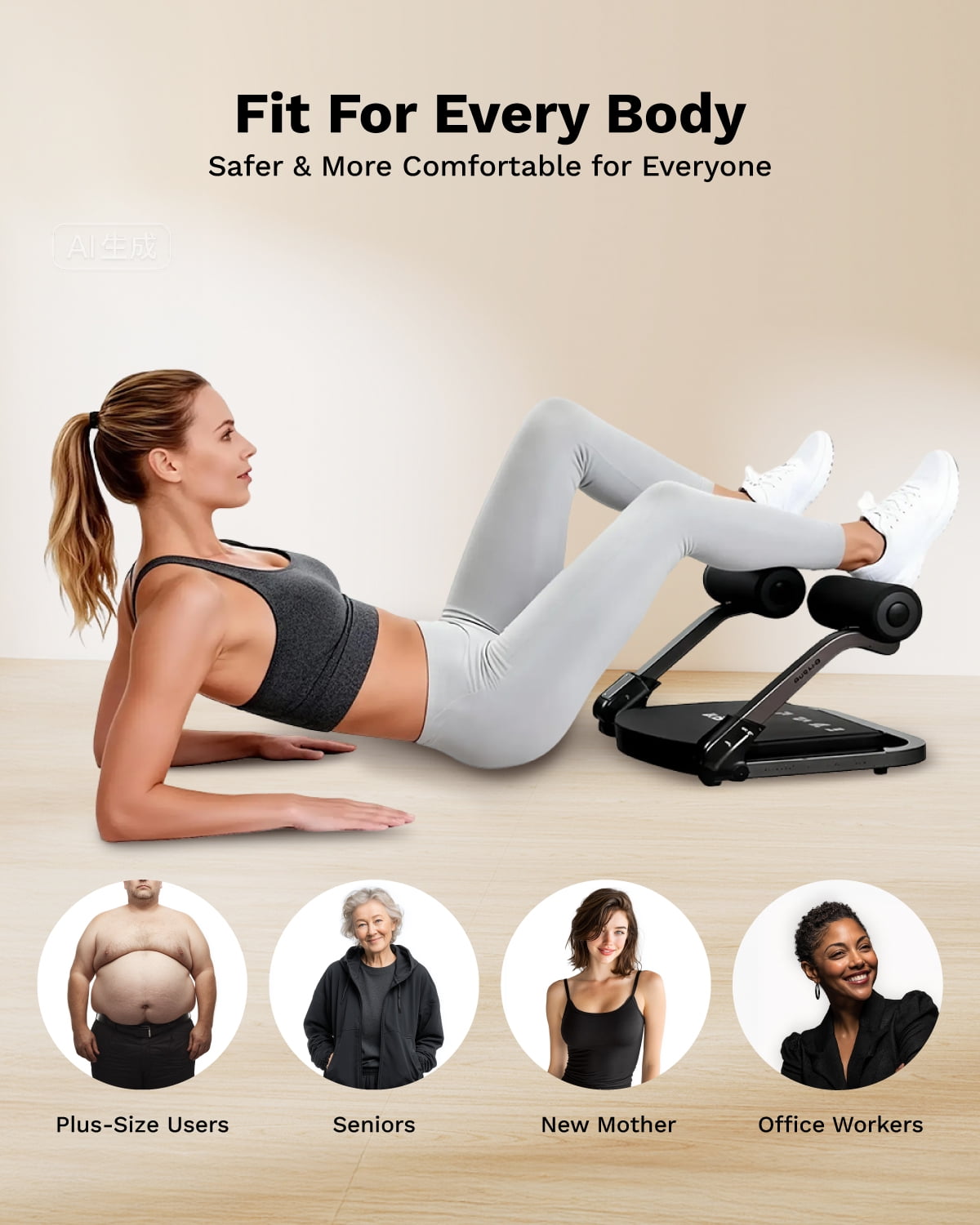 AIRHOP Ab Machine for Stomach Workout,Sit up Exercise Equipment with 4-Speed Adjustable and Automatic Rebound, Home Gym Abdominal Exercise for All Ages