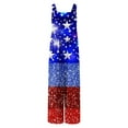 thumbnail image 4 of 4Th of July Rompers for Women Dressy Square Neck Sleeveless Baggy Oeralls with Pockets Summer One Piece Jumpsuits, 4 of 7