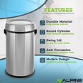 thumbnail image 2 of Alpine Industries 17 Gal. Stainless Steel Commercial Trash Can with Swing Lid 2 Pack, 2 of 9