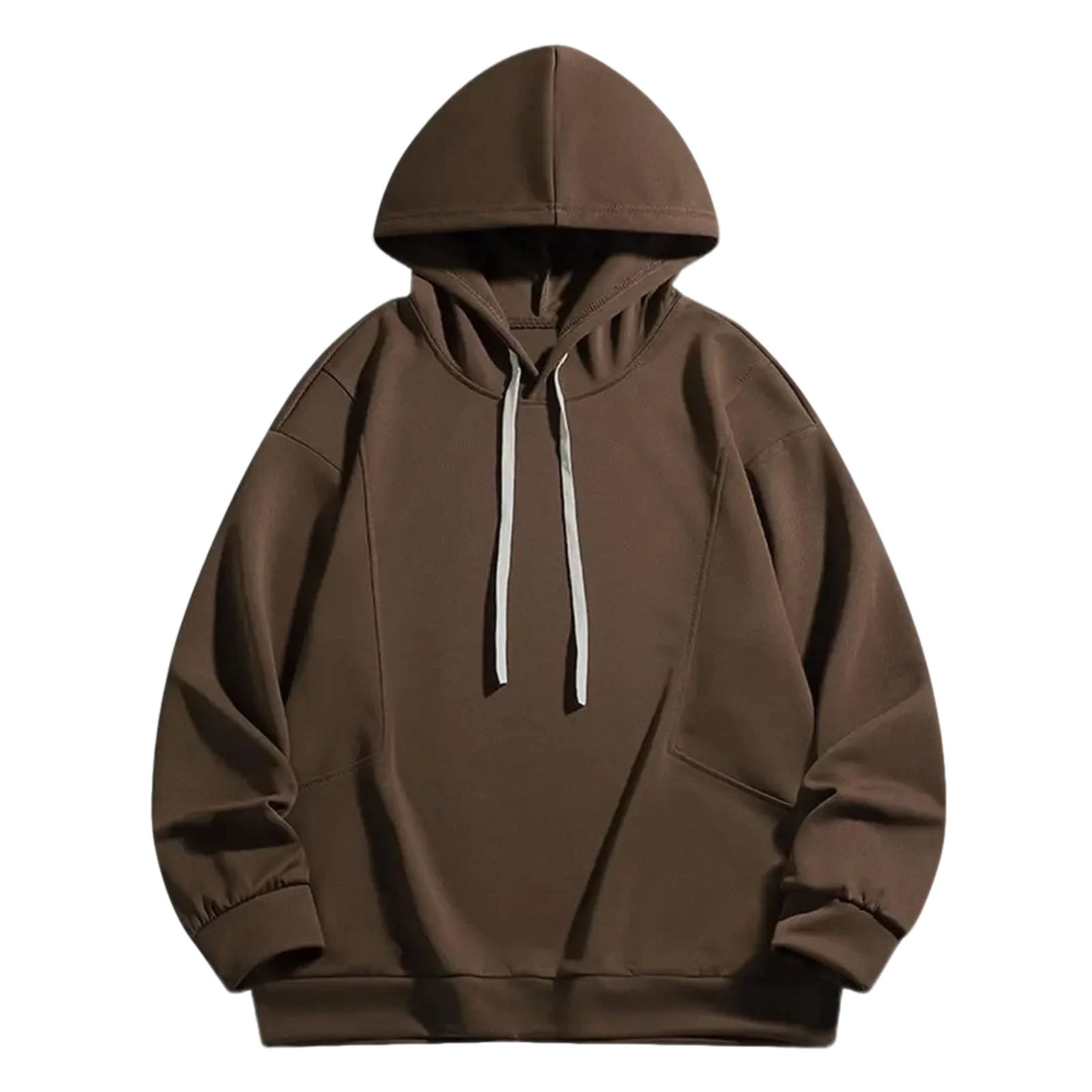 YLSDY Men&rsquo;s Hooded Sweatshirt Oversized Casual Solid Color Pullover Winter Big and Tall Wind Protection Outdoor Clothes Coffee L