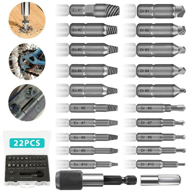 22pcs Damaged Screw Extractor Set Broken Bolt Extractor Screw Remover Set with Magnetic Extension Bit Holder Socket Adapter