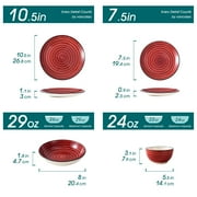 MALACASA 24 pcs Dinnerware Sets, Plates and Bowls Set for 6, Stoneware Dinner Set, Red
