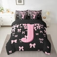 thumbnail image 2 of jejeloiu Initial Letter J Bedding Comforter Set 7-Piece,Kawaii Bow Bowknot King Bedding Sets,Light Pink Black Bed Sheets For Girls,Breathable Bedroom Decoration Reversible, 2 of 8