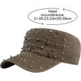 thumbnail image 3 of Byfri Studded Cadet Cap Khaki Cotton Adjustable Flat Top Hat for Men Women Streetwear, 3 of 7