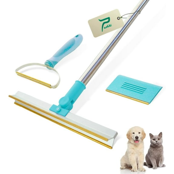 Pet Hair Remover Set, 3Pcs Dog & Cat Hair Removal Tool Set, Retractable Carpet Rake for Pet Hair, Pet Hair Removal Tool for Funiture, Carpet Brush for Rug, Couch, Pet Bed, Cat Tower (Blue)