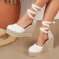 thumbnail image 2 of Rokment Womens Crochet Espadrilles Wedge Sandals 2026 Boho Beach Closed Toe Platform Chunky Heeled Strappy Dressy Shoes for Summer Fall White Size 6.5, 2 of 6