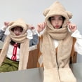 thumbnail image 3 of Ludlz Women Cute Bear Ear Hat 3 in 1 Animal Hat Scarf Gloves, Warm Plush Hoodie Cap Gloves Mitten Scarf Set Winter Novelty Bean, 3 of 4