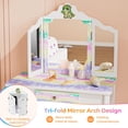 thumbnail image 5 of JOYMOR Luminous Unicorn Kids Vanity, 2-in-1 Toddler Vanity, w/Tri-Fold Mirror, 1 Drawer, Kids Vanity Table and Chair Set for Girls, Perfect Birthday, 5 of 7