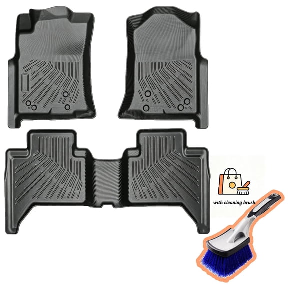 Canvcle Floor Mats for Toyota Tacoma Double Cab 2005-2015 All Weather Protection TPE Heavy Duty Non-Slip Automotive Floor Liners with Cleaning Brush Fits Front& 2nd Row Full Set Accessories, Black
