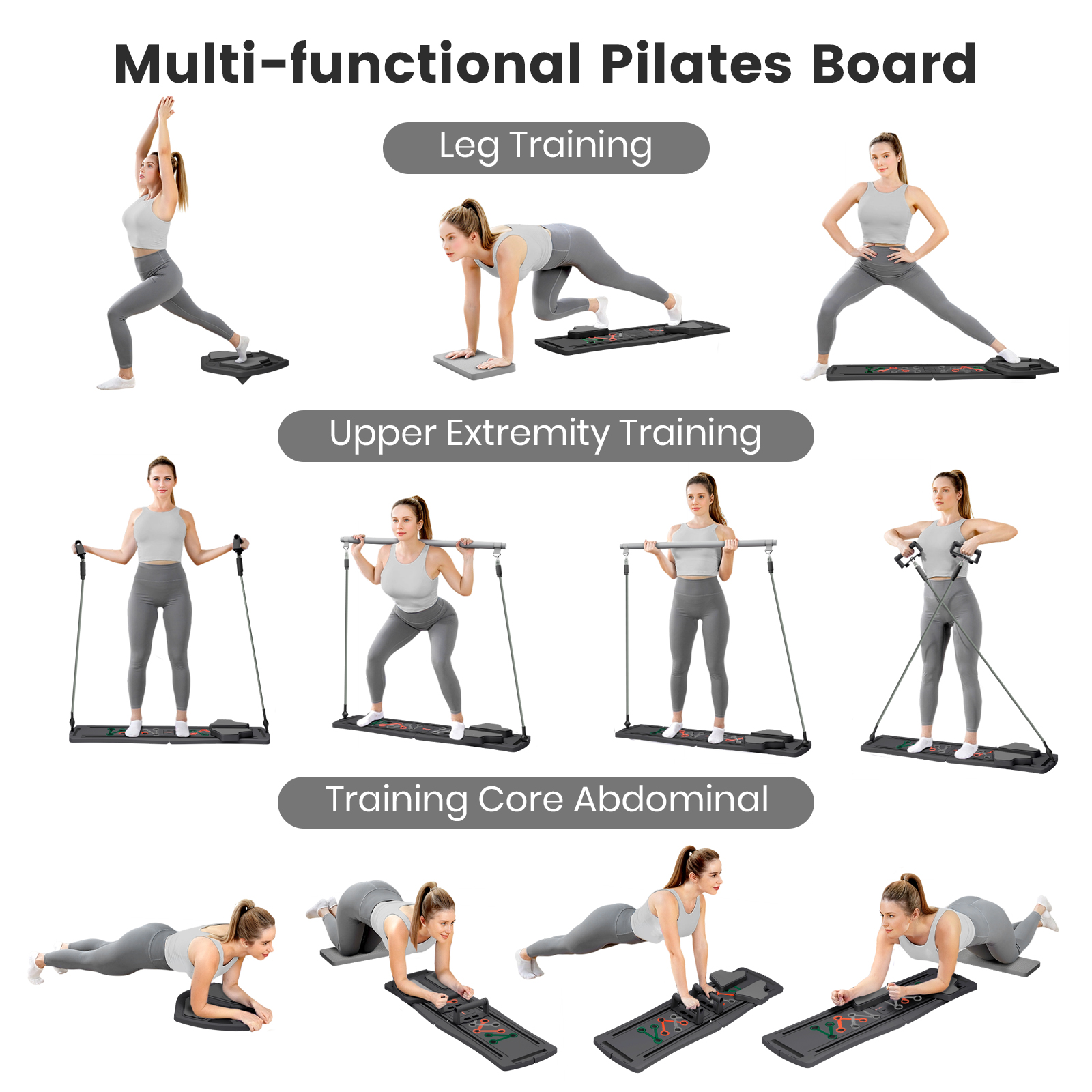 RICAN Pilates Board, Pilates Reformer for Core Strength Training, 7 in 1 Foldable Pilates Machine for Women Workout, Fitness, Exercise, Abs, Black