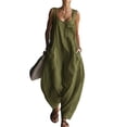 thumbnail image 2 of Summer Linen Sleeveless Jumpsuits for Women Square Neck Wide Leg Outfits Casual Pants Rompers with Pockets, 2 of 5
