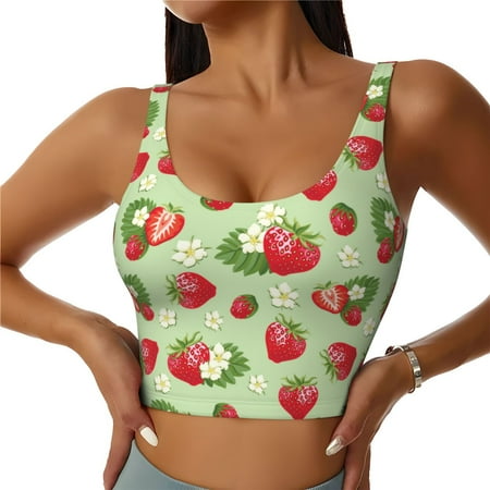 Jgfou Strawberry Floral Print Womens Sports Bra - Padded Workout Sports Bras Crop Tank Top