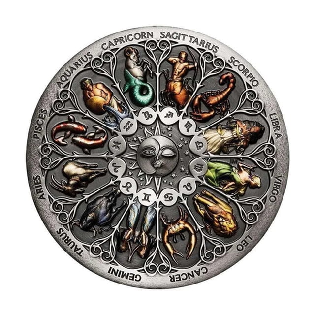 Moneda conmemorativa de la diosa del zodíaco con 12 signos del horóscopo