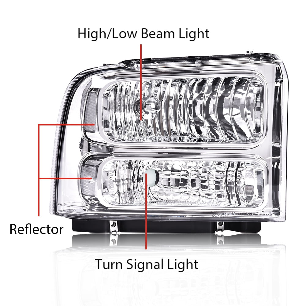 PIT66 Headlights Fit for 99-04 Ford F250 F350 F450 F550 Super Duty/00-04  Ford Excursion Clear lens Chrome Housing Clear Reflector with Harness