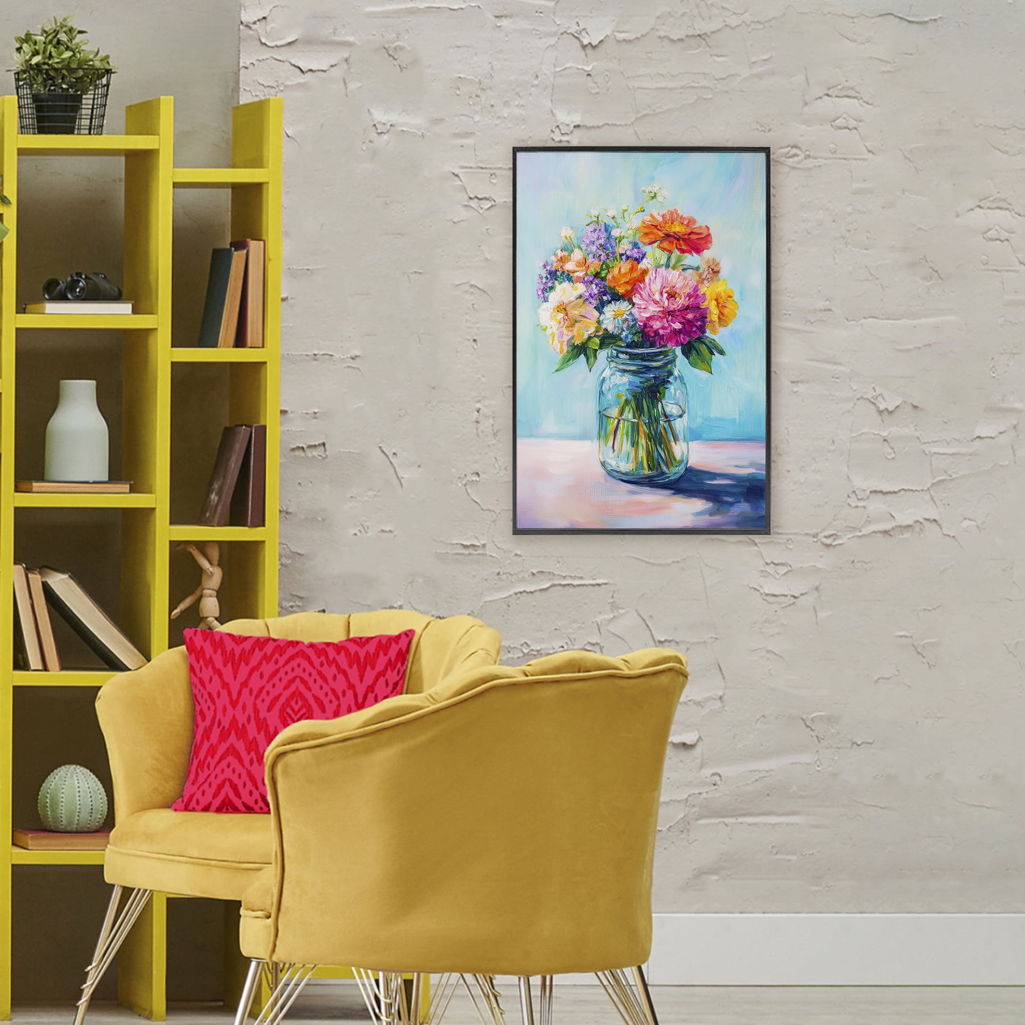 Stupell Industries Vibrant Country Jar Bouquet Black Framed Giclee Art, design by Petal Prints Design