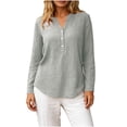 thumbnail image 2 of Neewe Women's Casual Plain Long Sleeve T Shirt Round Neck Button Decoration Basic Loose Tunic Tops, 2 of 8