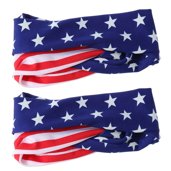 MLINS 2Pcs America Flag Pattern Headbands USA Flag Elastic Head Wrap Turban Headdress for Patriotic Event (Assorted Color)