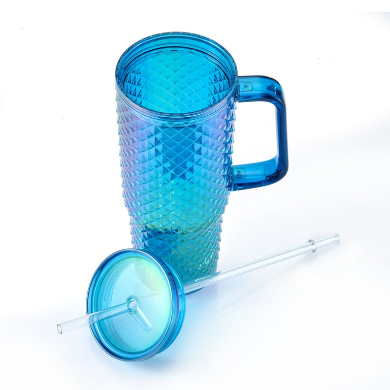 Mainstays 30oz Textured Tumbler with Straw and Handle, Diamond 