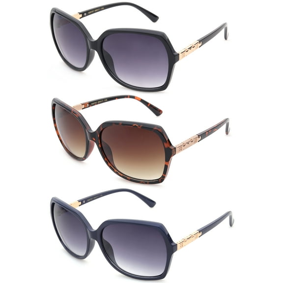 3 Pack Oversized Square Plastic Frame Fashion Sunglasses for Women