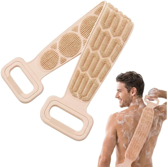 Viral Back Scrubber, 34in Silicone Body Scrubber with Back Exfoliator Scrub Strap, Double-Sided Shower Brush with Long Handle for Men and Women