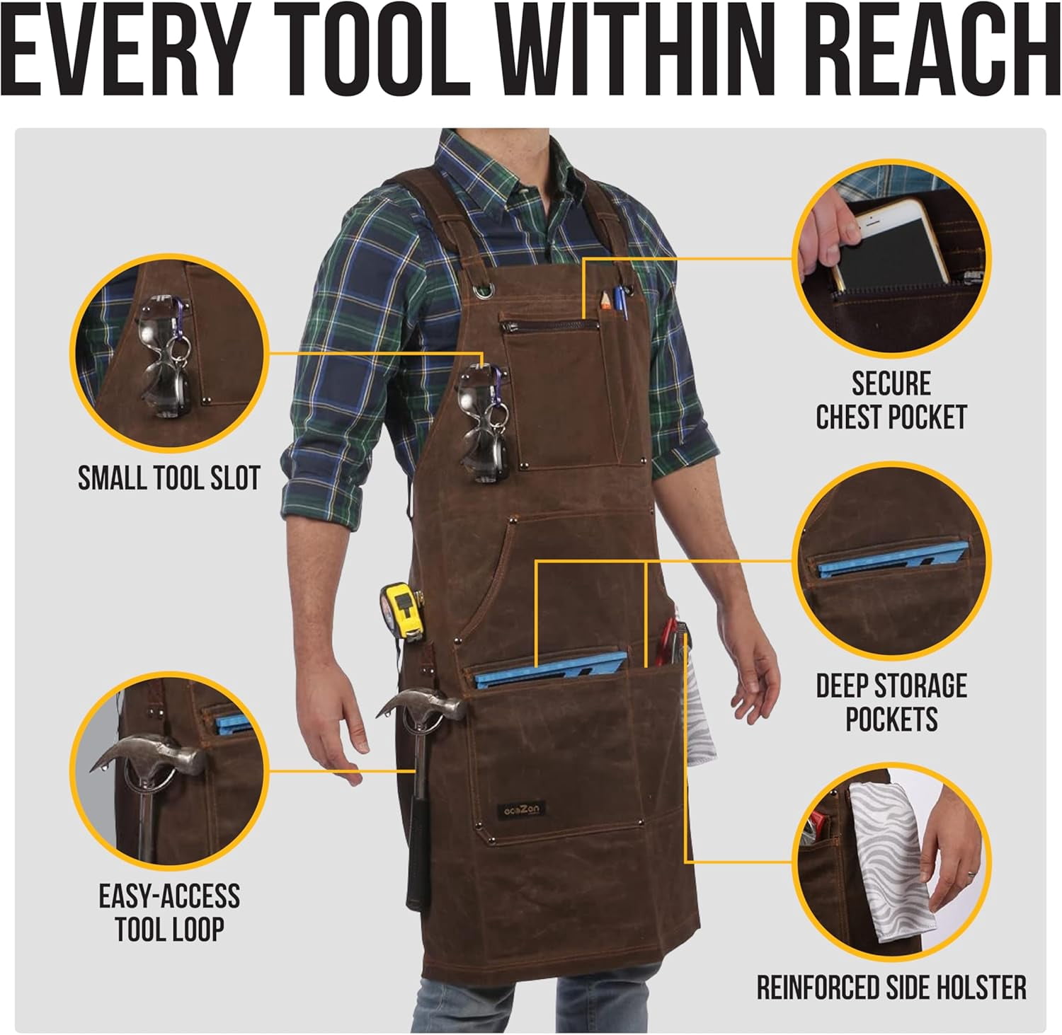 Brown Waxed Canvas Gardening & Work Apron with Waterproof, Fully Adjustable, Durable, Comfortable Protection