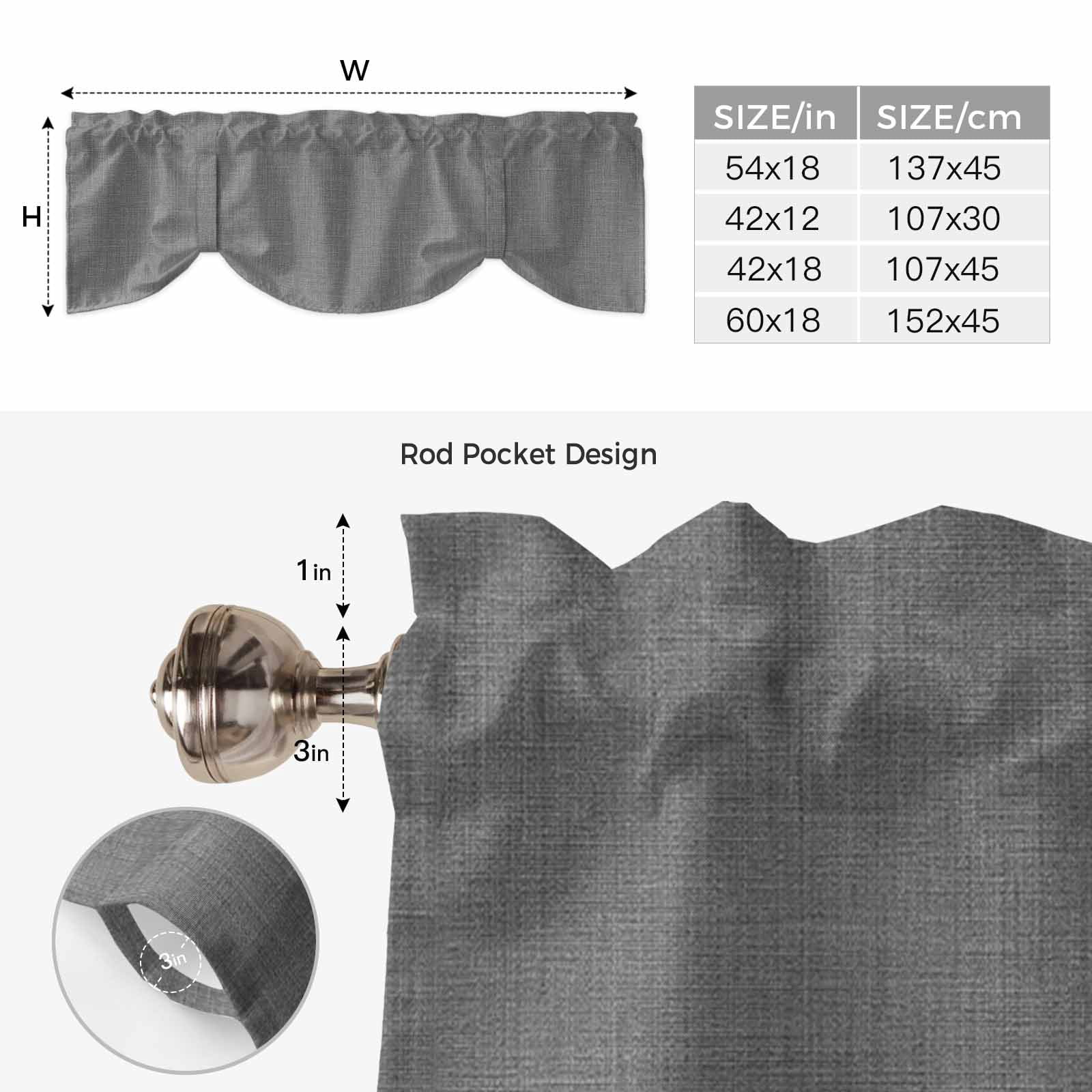 Vintage Dark Gray Tie Up Valance Curtains for Windows, Kitchen Curtains Window Treatments, Farmhouse Retro Solid Color Linen Texture Short Window Shades Valances for Bedroom Bathroom Cafe 42"x18"