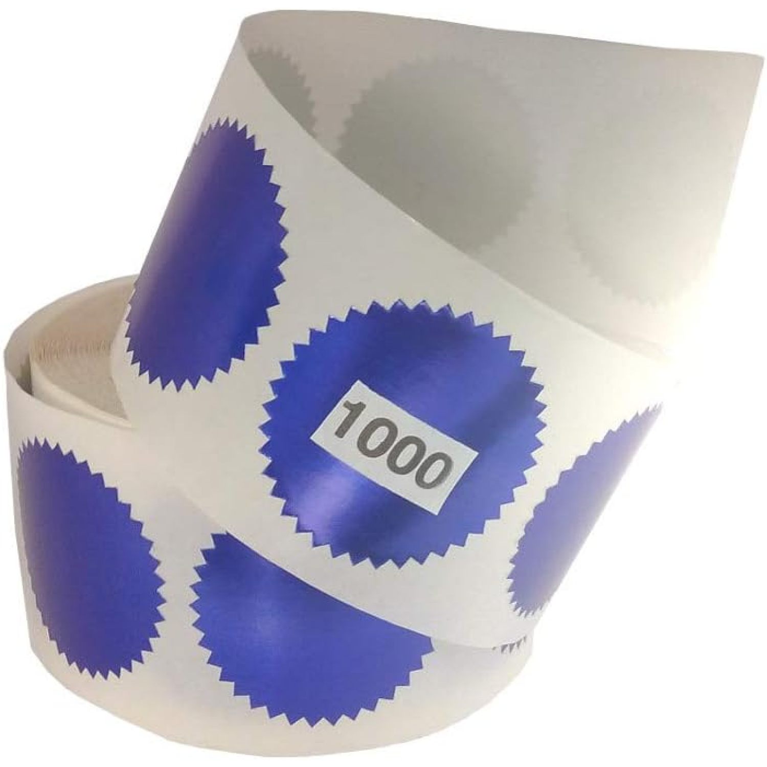 Blue Legal Embossing Labels, Metallic Stickers, 2" Starburst Serrated