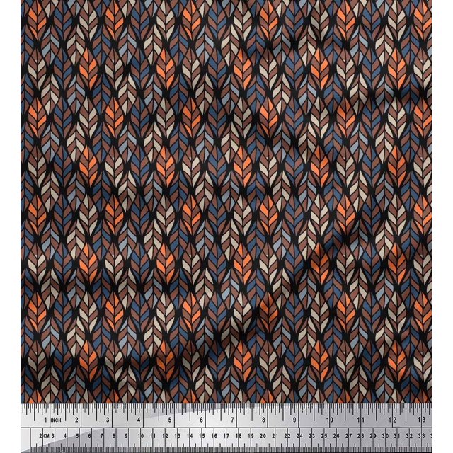 Soimoi Crepe Silk Fabric Leaves Small Printed Fabric 1 Yard 42 Inch Wide