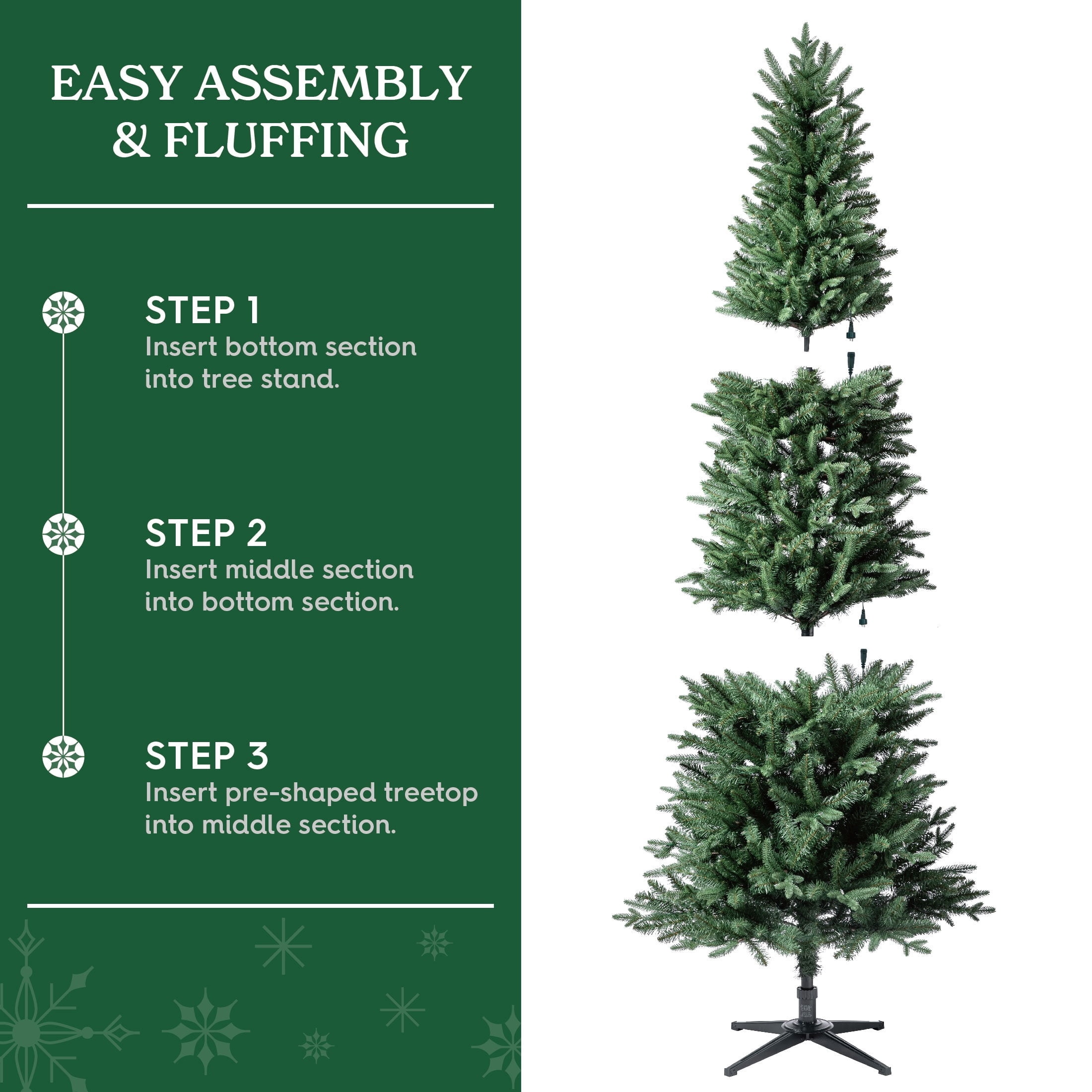 7.5' Pre-Lit Sanford Pencil Fir Green Artificial Christmas Tree with 350 Warm White LED Lights and Stand, by Holiday Time