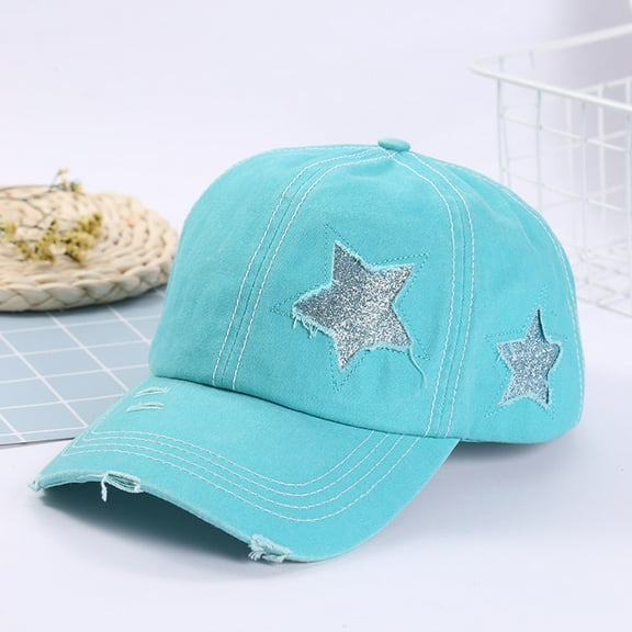 IDALL Trucker Hat Baseball Cap Mens And Womens Star Baseball Hat Fashion Outdoor Adult Sunscreen Peaked Hat Gorras Para Hombres Originales Hats for Men Sky Blue One Size