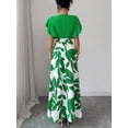 thumbnail image 2 of Elegant Green Leaf Pattern Wrap Cap Sleeve Fitted Maxi Dress For Women Spring Summer, 2 of 8