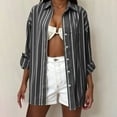 thumbnail image 2 of Horkkom Button Down Shirts for Women Long Sleeve Striped Shirt Fall Casual Loose Work Tops with Pocket L, Gifts for Women, 2 of 10