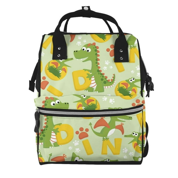 Disketp Cartoon Dinosaurs Mochila de Pañales de Gran Capacidad con Múltiples Bolsillos, Mochila de Viaje Multifuncional para Bebé, Unisex, Moderna y Resistente