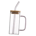 thumbnail image 2 of DOMELAY 4x400ml milk Cup Drinkware Clear Square for Breakfast Tea Water Juice Pink 4 Pcs, 2 of 9
