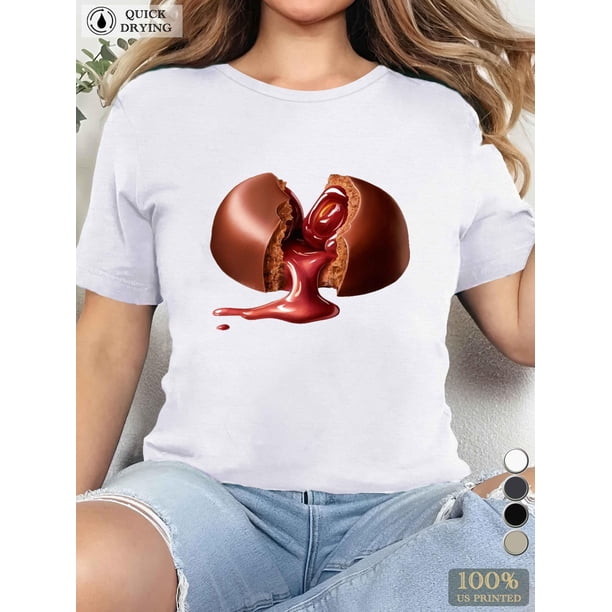 Women's Casual T-Shirt with Realistic Chocolate Candy Print - Short Sleeve, Round Neck, Breathable - Perfect for Sports & Casual Attire Tee For Adult, Men, Women, Teen, Teenager, Adolescent, Youth